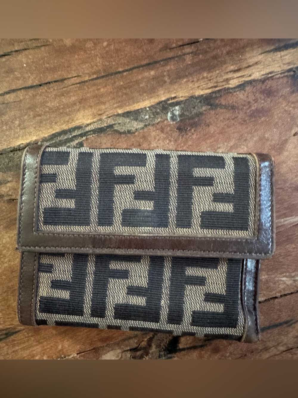 Fendi Brown FF Logo Canvas Trifold Wallet Authentic Vintage